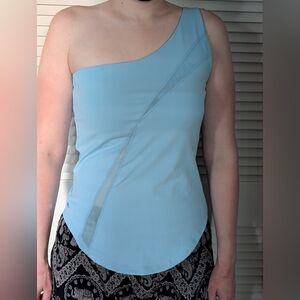One-Shoulder Light Blue Workout Top